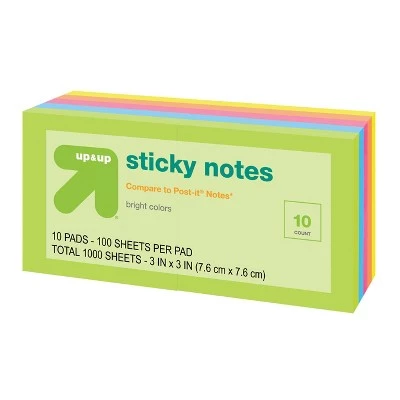 Up & Up Sticky Notes 10pk 100ct per Pack - up & up™ 3 Up & Up Sticky Notes 10pk 100ct per Pack - up & up™