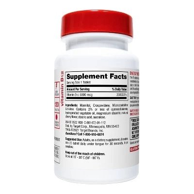 Up & Up Vitamin B12 5000mcg Quick Dissolve Tablets - Cherry Flavor - 120ct - up & up™ 3 Up & Up Vitamin B12 5000mcg Quick Dissolve Tablets - Cherry Flavor - 120ct - up & up™